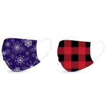 Basic Disposable 3 Ply Masks with Snowflake & Plaid Patterns (Pack of 50)